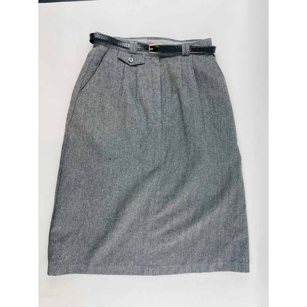 Great Connections Skirt Women's Size 11 Black White Wool Blend Midi ALine Belted